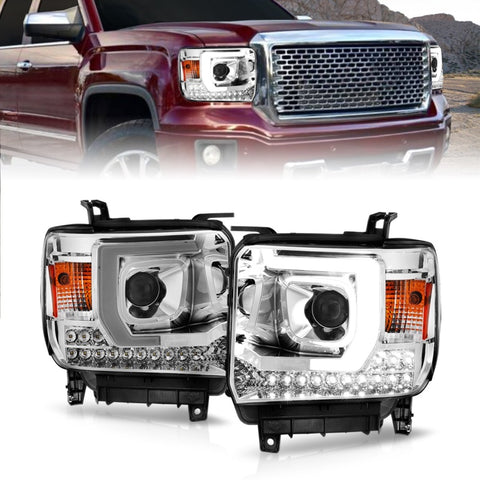 ANZO 14-15 GMC Sierra 1500/2500HD/3500HD Plank Style Projector Headlight - Chrome Housing - 111553