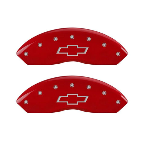 MGP Front set 2 Caliper Covers Engraved Front Bowtie Red finish silver ch - 14003FBOWRD