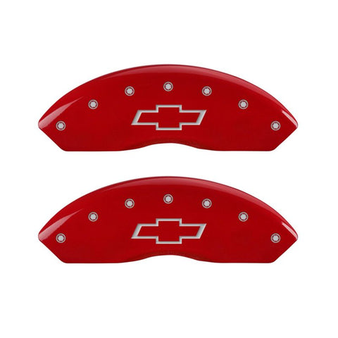 MGP 4 Caliper Covers Engraved Front & Rear Bowtie Red finish silver ch - 14235SBOWRD