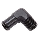 Edelbrock Hose End 90-Deg 1/2In NPT to 1/2In Barb Black Anodize - 8180