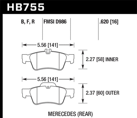 Hawk 13-16 Mercedes CLS550 / 15-16 Mercedes E350 HPS Street Rear Brake Pads - HB755F.620