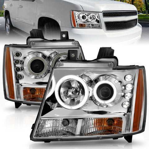 ANZO 2007-2013 Chevrolet Avalanche Projector Headlights w/ Halo Chrome - 111108