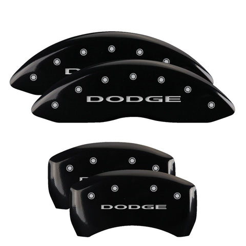 MGP 4 Caliper Covers Engraved Front & Rear With out stripes/Dodge Black finish silver ch - 12162SDD4BK