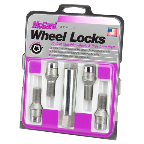 McGard Wheel Lock Bolt Set - 4pk. (Tuner / Cone Seat) M14X1.5 / 17mm Hex / 28.6mm Shank L. - Chrome - 27201