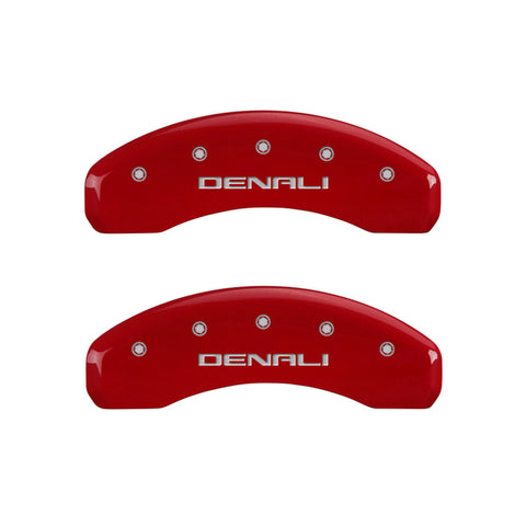 MGP 4 Caliper Covers Engraved Front & Rear Denali Red finish silver ch - 34004SDNLRD