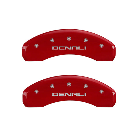 MGP 4 Caliper Covers Engraved Front & Rear Denali Red finish silver ch - 34015SDNLRD