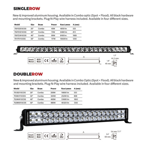 Go Rhino Xplor Bright Series Dbl Row LED Light Bar (Side/Track Mount) 50in. - Blk - 752885013CDS