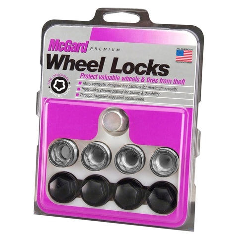 McGard Wheel Lock Nut Set - 4pk. (Under Hub Cap / Radius Seat) M14X1.5 / 19mm Hex / .890in. L w/Caps - 25167