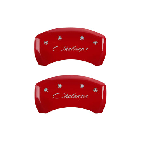 MGP 4 Caliper Covers Engraved Front & Rear Cursive/Challenger Red finish silver ch - 12162SCLSRD