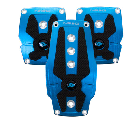 NRG Brushed Aluminum Sport Pedal M/T - Blue w/Black Rubber Inserts - PDL-200BL