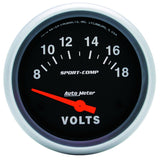 Autometer Sport-Comp 2 5/8in 8-18 Volt Short Sweep Electric Voltmeter Gauge - 3592