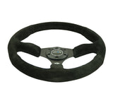 NRG Reinforced Steering Wheel (350mm / 2.5in. Deep) Blk Suede Comfort Grip w/5mm Matte Blk Spokes - RST-023MB-S