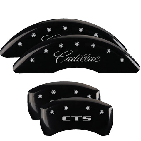 MGP 4 Caliper Covers Engraved Front Cursive/Cadillac Engraved Rear CTS Black finish silver ch - 35024SCTSBK