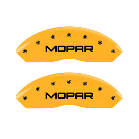 MGP 4 Caliper Covers Engraved Front & Rear Mopar Yellow Finish Black Char 2004 Jeep Wrangler - 42014SMOPYL