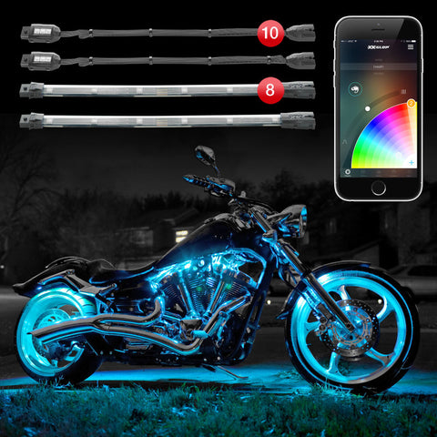 XK Glow Strip Million Color XKCHROME Smartphone App ATV/Motorcycle LED Light Kit 10XPod + 8X10In - KS-Moto-Advance