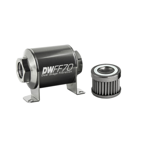 DeatschWerks Stainless Steel 8AN 40 Micron Universal Inline Fuel Filter Housing Kit (70mm) - 8-03-070-040K