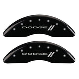 MGP 4 Caliper Covers Engraved Front & Rear With stripes/Dodge Black finish silver ch - 12124SDD3BK