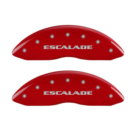 MGP 4 Caliper Covers Engraved Front Escalade Engraved Rear EXT Red finish silver ch - 35015SEXTRD