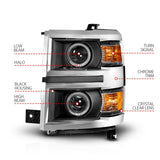 ANZO 14-15 Chevrolet Silverado 1500 Projector Headlights w/ Halo Black Housing w/ Chrome Trim - 111585