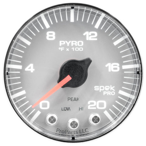 Autometer Spek-Pro Gauge Pyro. (Egt) 2 1/16in 2000f Stepper Motor W/Peak & Warn Slvr/Chrm - P310218