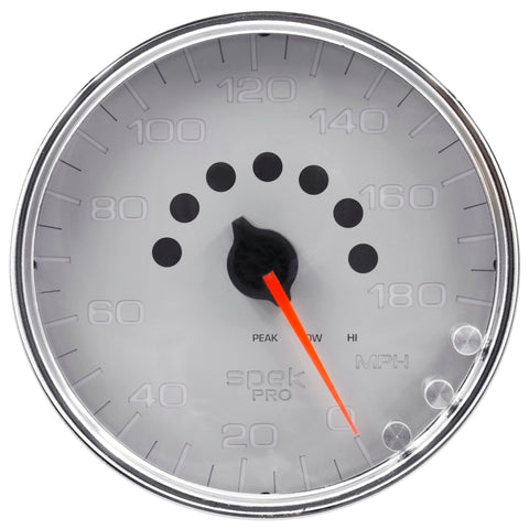 Autometer Spek-Pro Gauge Speedometer 5in 180 Mph Elec. Programmable Silver/Chrome - P23021