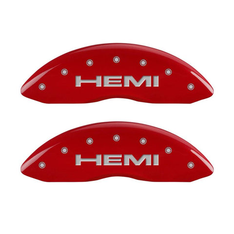 MGP 4 Caliper Covers Engraved Front & Rear Hemi Red finish silver ch - 55001SHEMRD