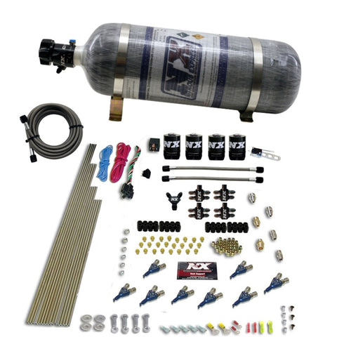 Nitrous Express 8 Cyl Piranha Direct Port 4 Solenoids Nitrous Kit (200-500HP) w/12lb Bottle - 80001-12