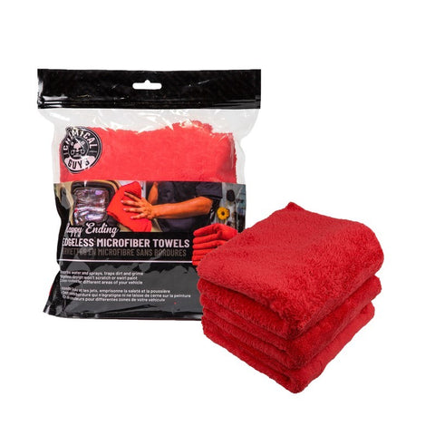 Chemical Guys Happy Ending Ultra Edgeless Microfiber Towel - 16in x 16in - Red - 3 Pack - MIC34103