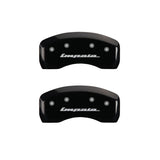 MGP 4 Caliper Covers Engraved Front & Rear Impala Black finish silver ch - 14223SIMPBK