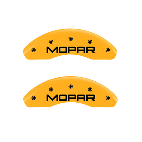 MGP 4 Caliper Covers Engraved Front & Rear Mopar Yellow Finish Black Char 2008 Chrysler PT Cruiser - 32013SMOPYL