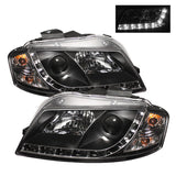 Spyder Audi A3 06-08 Projector Headlights Halogen Model Only - DRL Black PRO-YD-AA306-DRL-BK - 5008510