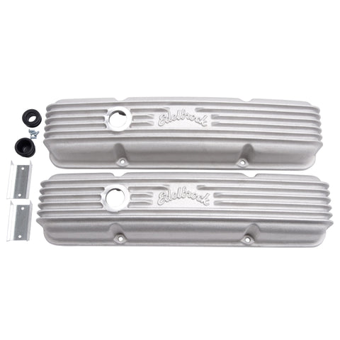 Edelbrock Valve Cover Classic Series Chevrolet 1959-1986 262-400 CI V8 w/ Breather Holes Satin - 41439