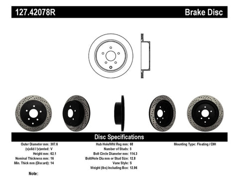 StopTech Slotted & Drilled Sport Brake Rotor - 127.42078R