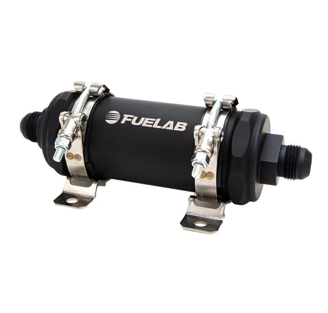 Fuelab PRO Series In-Line Fuel Filter (10gpm) -10AN In/-12AN Out 40 Micron Stainless - Matte Black - 86810-10-12