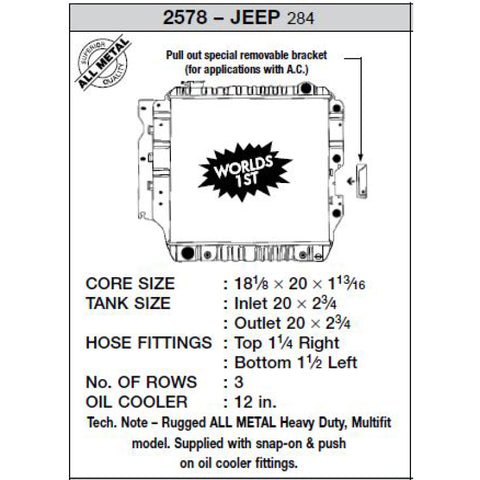 CSF 87-02 Jeep Wrangler 2.5L OEM Plastic Radiator - 2578