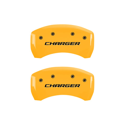 MGP 4 Caliper Covers Engraved Front & Rear Block/Charger Yellow finish black ch - 12181SCHBYL