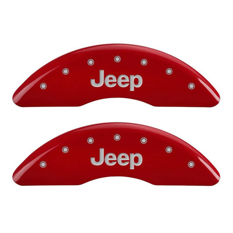 MGP 4 Caliper Covers Engraved Front JEEP Engraved Rear JEEP Grill logo Red finish silver ch - 42012SJPLRD