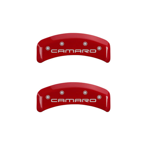 MGP 4 Caliper Covers Engraved Front & Rear Gen 4/Camaro Red finish silver ch - 14026SCA4RD