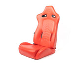 NRG Reclinable Sport Seats (Pair) The Arrow Red Vinyl w/ Pressed NRG Logo w/ Red Stitch - RSC-810RD L/R