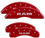 MGP 4 Caliper Covers Engraved Front & Rear 2019 Ram 1500 Red Finish Silver RAM Logo - 55006SRAMRD